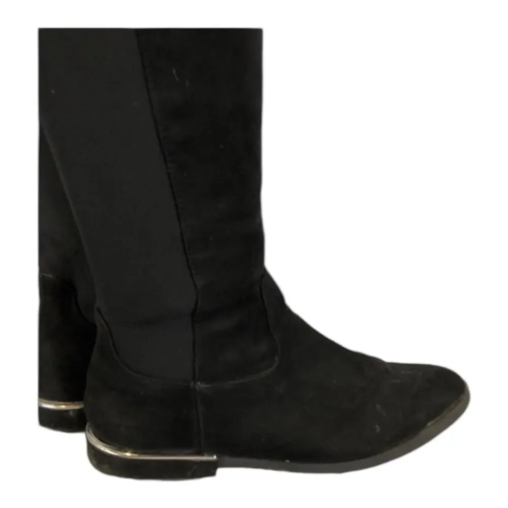 Calvin Klein Presley over knee black Faux Suede boots Silver Hardwear size 7